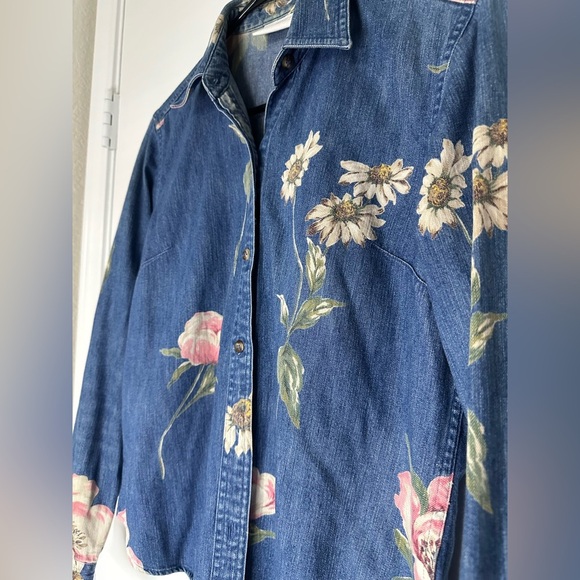 Liz Claiborne Lizwear Jeans Vintage Y2K Denim Floral Button Down - Picture 4 of 10